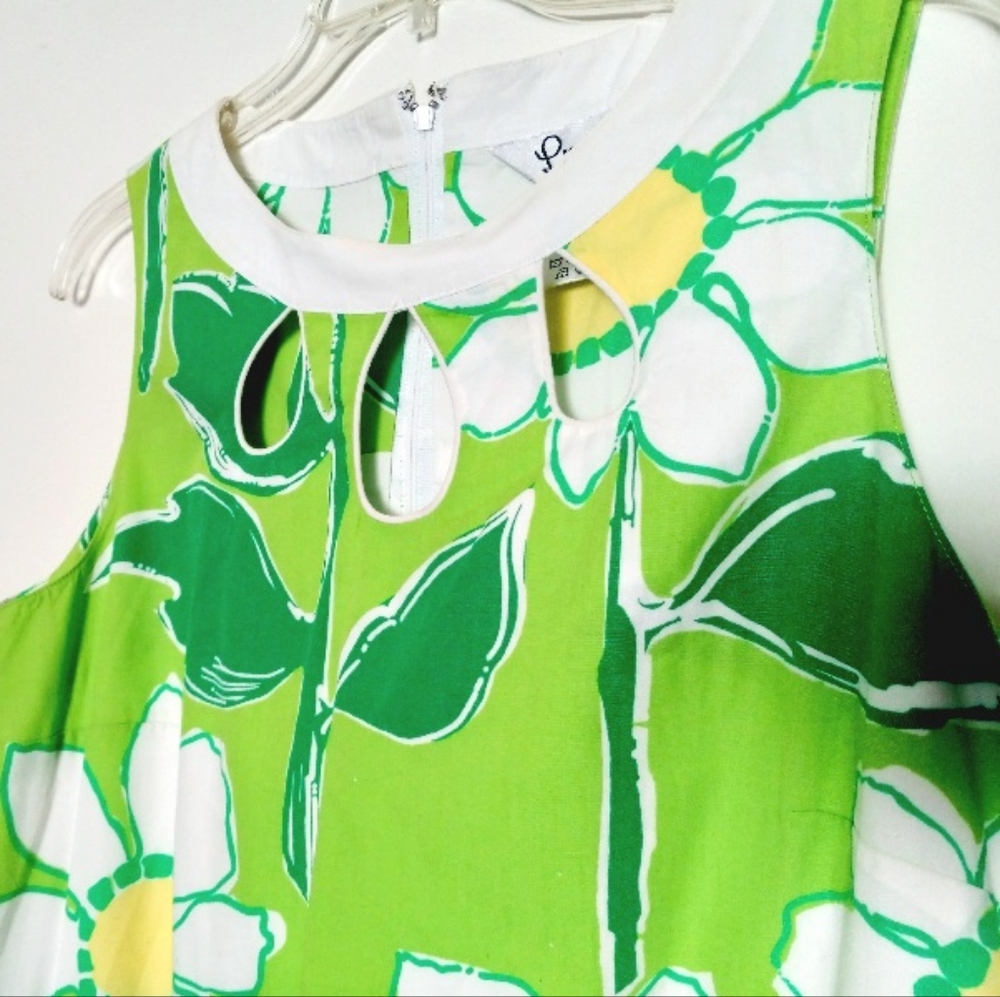 LILLY PULITZER Retro Lime Green and White Daisy Floral Smock Dress Size 8 - Picture 2 of 11